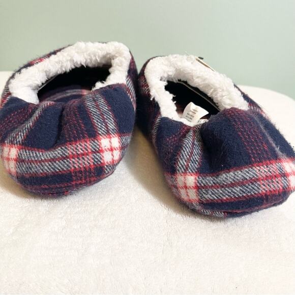 Nordstrom Closed Toe Faux Fur Lining Slippers Navy Peacoat Tartan L/XL NWT - Picture 7 of 10